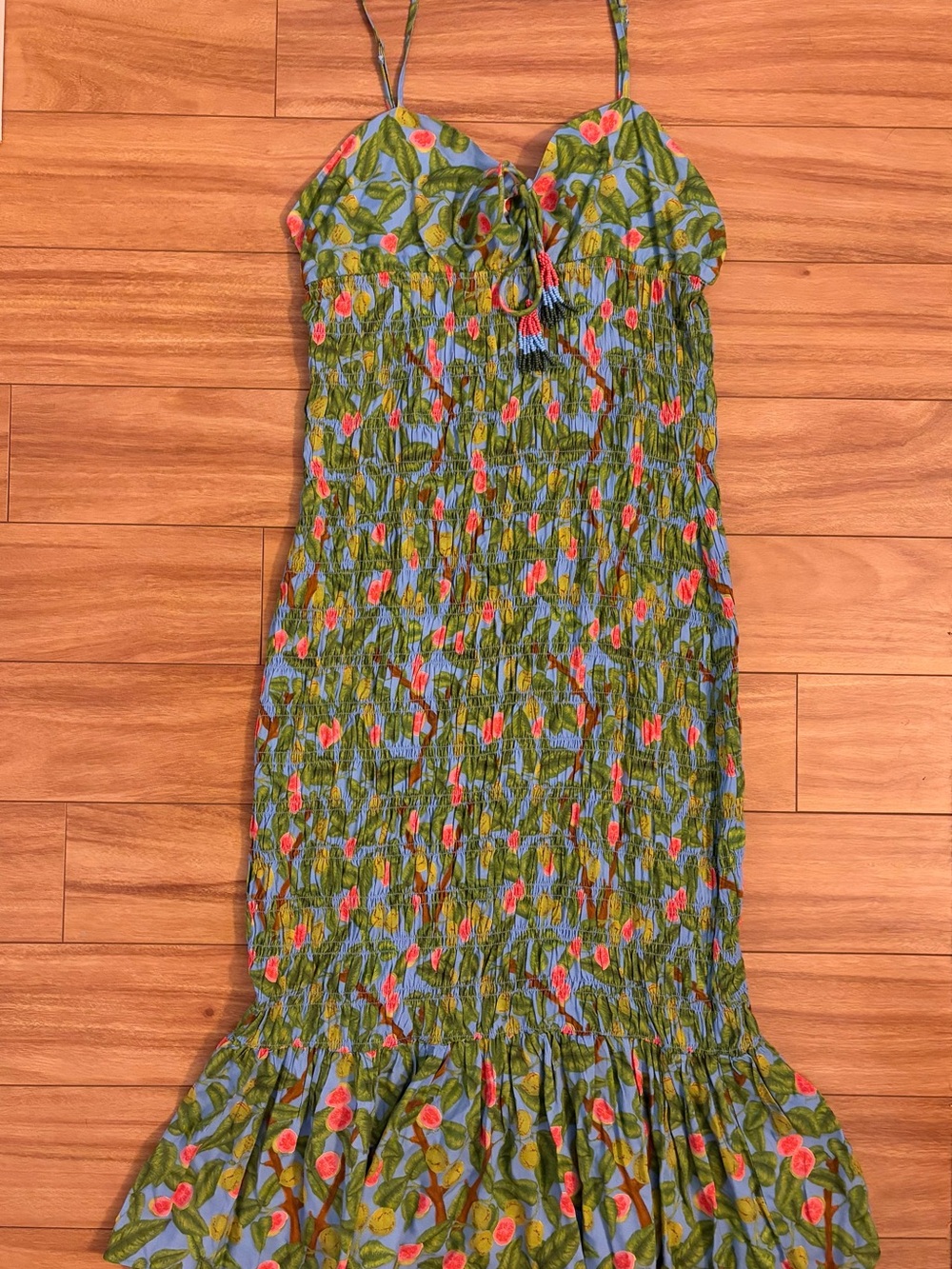 FARM Rio x Anthropologie Green Floral Smocked Midi Dress - Picture 3 of 6